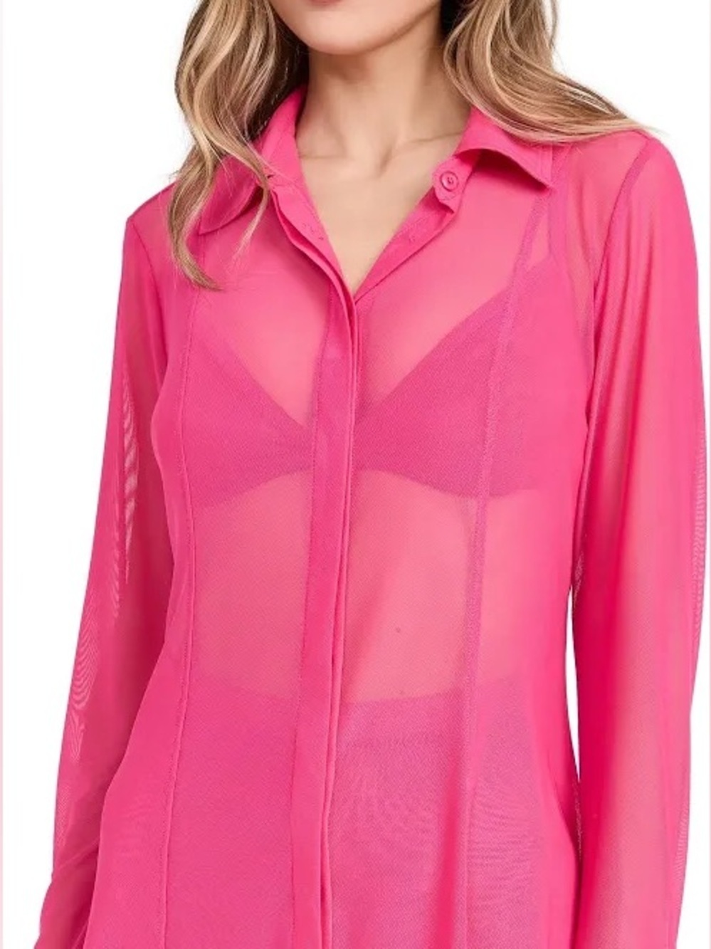 Good American Sheer Mesh Button-Up  Cover up Shirt Size Large